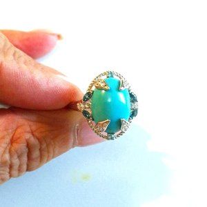 Sleeping Beauty Turquoise & Blue Topaz 925 Sterling Silver Ring